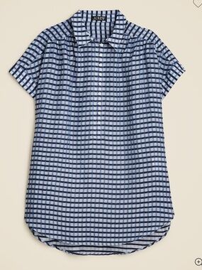 J. Crew Blue Gingham Short-Sleeve Button-Up Shirt Dress